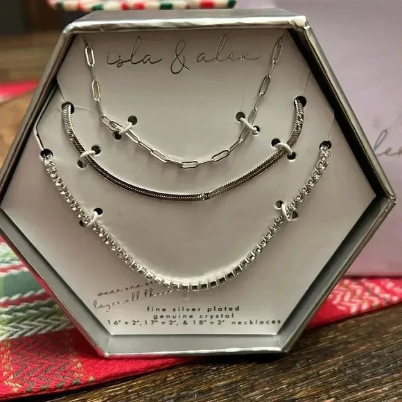 Isla & Alex Crystal Link, Herringbone, Tennis Chain Layered Necklace Set - New - Picture 3 of 4